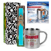 Easter Set, metallic thermal cup (300ml) & aromatic flat Easter candle (30cm) (TURQUOISE)