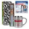 Easter Set, metallic thermal cup (300ml) & Easter aromatic flat candle (30cm) (GRAY)
