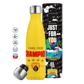 Olympiacos B.C. Final 4 2025-26, Yellow Stainless Steel Metallic Thermos, double-walled, 500ml