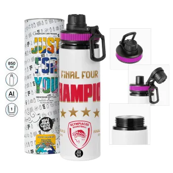 Olympiacos B.C. Final 4 2025-26, Metallic water bottle with safety lid, 850ml aluminum