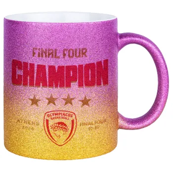 Olympiacos B.C. Final 4 2025-26, Κούπα Χρυσή/Ροζ Glitter, κεραμική, 330ml