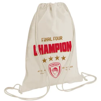 Olympiacos B.C. Final 4 2025-26, Τσάντα πλάτης πουγκί GYMBAG natural (28x40cm)