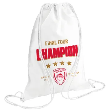 Olympiacos B.C. Final 4 2025-26, Τσάντα πλάτης πουγκί GYMBAG λευκή (28x40cm)