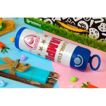 Olympiacos B.C. Final 4 2025-26, Easter candle, Childrens hot water bottle, stainless steel, with safety straw, BLUE (500ml)