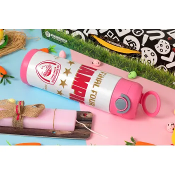 Olympiacos B.C. Final 4 2025-26, Easter candle, Childrens hot water bottle, stainless steel, with safety straw, PINK (500ml)