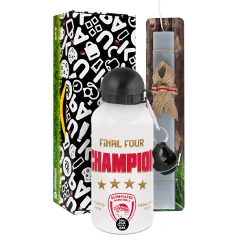 Olympiacos B.C. Final 4 2025-26, Easter Set, metallic aluminum water bottle (500ml) & aromatic flat Easter candle (30cm) (GRAY)