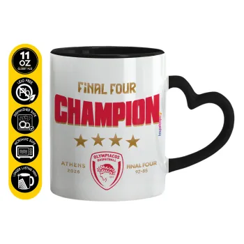 Olympiacos B.C. Final 4 2025-26, Mug heart black handle, ceramic, 330ml