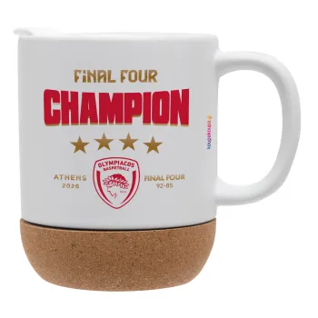 Olympiacos B.C. Final 4 2025-26, Κούπα, κεραμική με βάση φελού και καπάκι (ΜΑΤ), 330ml