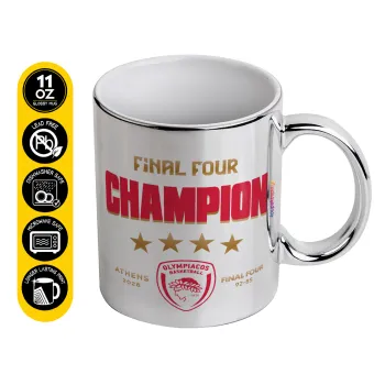 Olympiacos B.C. Final 4 2025-26, Mug ceramic, silver mirror, 330ml