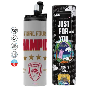 Olympiacos B.C. Final 4 2025-26, Tumbler ποτήρι θερμό ΓΚΡΙ από ανοξείδωτο ατσάλι 600ml