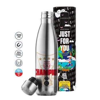 Olympiacos 2025-26 Champion, Μεταλλικό παγούρι θερμός Inox (Stainless steel), διπλού τοιχώματος, 500ml