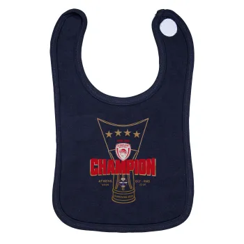 Olympiacos 2025-26 Champion, Σαλιάρα με Σκρατς 100% Organic Cotton Μπλε (0-18 months)