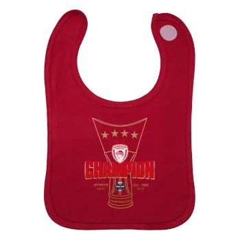 Olympiacos 2025-26 Champion, Σαλιάρα με Σκρατς Κόκκινη 100% Organic Cotton (0-18 months)