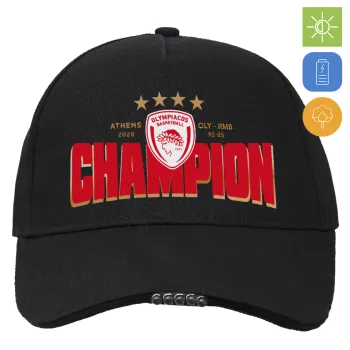 Olympiacos 2025-26 Champion, Work & Activity LED Light Cap – Perfect for Night & Low Light Conditions (100% COTTON, ADULT, UNISEX)