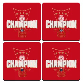 Olympiacos 2025-26 Champion, ΣΕΤ 4 Σουβέρ ξύλινα τετράγωνα (9cm)