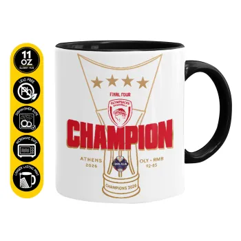 Olympiacos 2025-26 Champion, Κούπα χρωματιστή μαύρη, κεραμική, 330ml