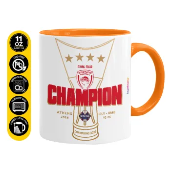 Olympiacos 2025-26 Champion, Κούπα χρωματιστή πορτοκαλί, κεραμική, 330ml
