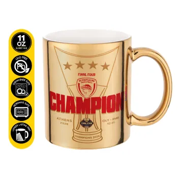 Olympiacos 2025-26 Champion, Κούπα κεραμική, χρυσή καθρέπτης, 330ml