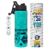 Metallic water bottle with safety lid, 850ml aluminum