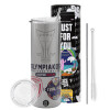 Tumbler stainless steel Silver 600ml, with metal straw & cleaning brush