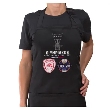 OLY B.C. Champion Final Four, Μαύρη Ποδιά μαγειρικής μακριά Σεφ ολόσωμη με τσέπες (ΕΝΗΛΙΚΩΝ)