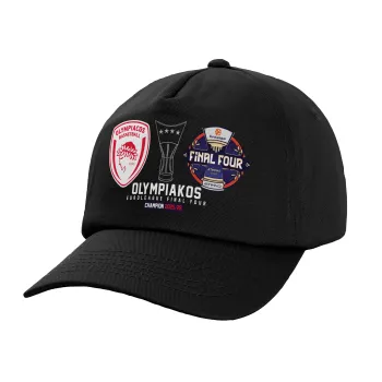 OLY B.C. Champion Final Four, Καπέλο Ενηλίκων Baseball, 100% Βαμβακερό,  Μαύρο (ΒΑΜΒΑΚΕΡΟ, ΕΝΗΛΙΚΩΝ, UNISEX, ONE SIZE)