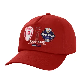 OLY B.C. Champion Final Four, Πεντάφυλλο Καπέλο Ενηλίκων Baseball, 100% Βαμβακερό,  Κόκκινο (ΒΑΜΒΑΚΕΡΟ, ΕΝΗΛΙΚΩΝ, UNISEX, ONE SIZE)
