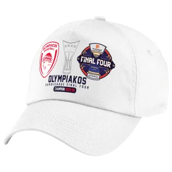 OLY B.C. Champion Final Four, Πεντάφυλλο καπέλο Λευκό, 100% Βαμβακερό (Twill), με ρύθμιση, unisex