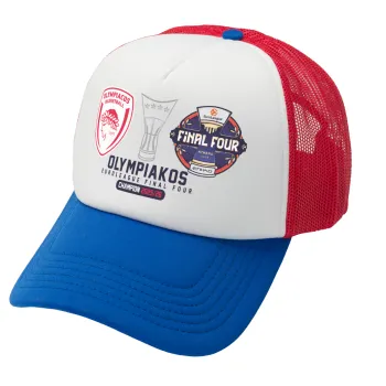 OLY B.C. Champion Final Four, Καπέλο Ενηλίκων Soft Trucker με Δίχτυ Red/Blue/White (POLYESTER, ΕΝΗΛΙΚΩΝ, UNISEX, ONE SIZE)