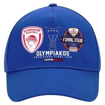 OLY B.C. Champion Final Four, Καπέλο Ενηλίκων Ultimate ΜΠΛΕ, (100% ΒΑΜΒΑΚΕΡΟ DRILL, ΕΝΗΛΙΚΩΝ, UNISEX, ONE SIZE)