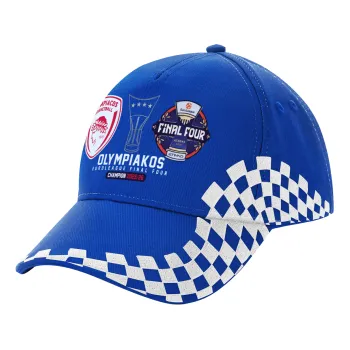 OLY B.C. Champion Final Four, Καπέλο Ενηλίκων Ultimate ΜΠΛΕ RACING, (100% ΒΑΜΒΑΚΕΡΟ DRILL, ΕΝΗΛΙΚΩΝ, UNISEX, ONE SIZE)