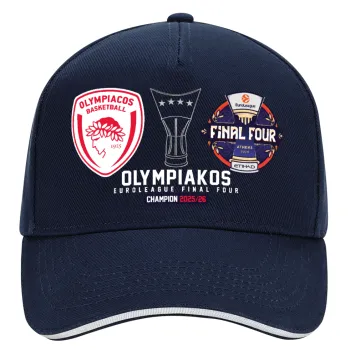 OLY B.C. Champion Final Four, DRILL Καπέλο Ενηλίκων Ultimate ΜΠΛΕ/ΛΕΥΚΟ, (100% ΒΑΜΒΑΚΕΡΟ, ΕΝΗΛΙΚΩΝ, UNISEX, ONE SIZE)
