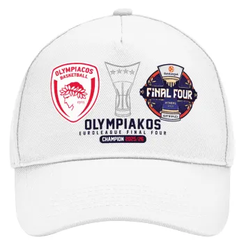 OLY B.C. Champion Final Four, Καπέλο Ενηλίκων Baseball, Drill, Λευκό (100% ΒΑΜΒΑΚΕΡΟ, ΕΝΗΛΙΚΩΝ, UNISEX, ONE SIZE)