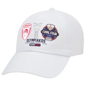 OLY B.C. Champion Final Four, Καπέλο Ενηλίκων Baseball Λευκό 5-φύλλο (POLYESTER, ΕΝΗΛΙΚΩΝ, UNISEX, ONE SIZE)