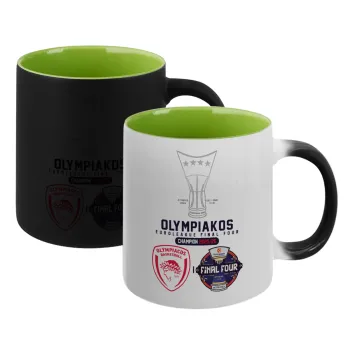 OLY B.C. Champion Final Four, Κούπα Μαγική εσωτερικό πράσινο, κεραμική 330ml που αλλάζει χρώμα με το ζεστό ρόφημα