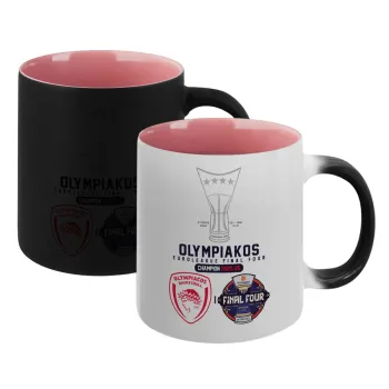 OLY B.C. Champion Final Four, Κούπα Μαγική εσωτερικό ΡΟΖ, κεραμική 330ml που αλλάζει χρώμα με το ζεστό ρόφημα