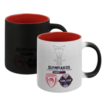 OLY B.C. Champion Final Four, Κούπα Μαγική εσωτερικό κόκκινο, κεραμική, 330ml που αλλάζει χρώμα με το ζεστό ρόφημα