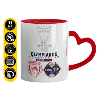 OLY B.C. Champion Final Four, Κούπα καρδιά χερούλι κόκκινη, κεραμική, 330ml
