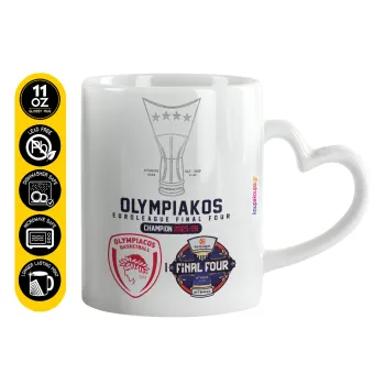 OLY B.C. Champion Final Four, Κούπα καρδιά χερούλι λευκή, κεραμική, 330ml