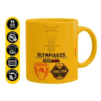 OLY B.C. Champion Final Four, Κούπα, κεραμική κίτρινη, 330ml