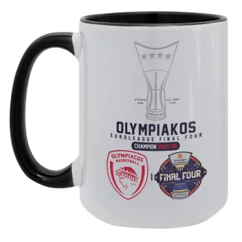 OLY B.C. Champion Final Four, Κούπα Mega 15oz, κεραμική Μαύρη, 450ml