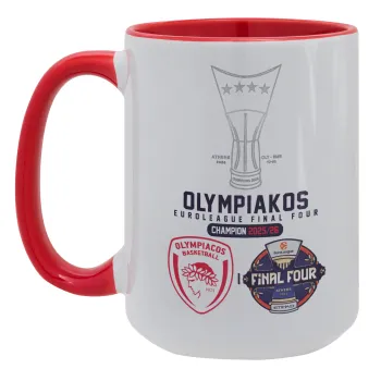 OLY B.C. Champion Final Four, Κούπα Mega 15oz, κεραμική Κόκκινη, 450ml