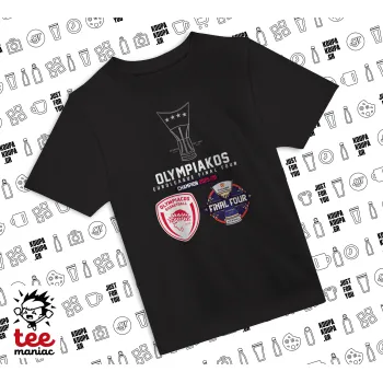 OLY B.C. Champion Final Four, ΜΑΥΡΟ Άνετο παιδικό T-Shirt από 100% βαμβάκι, για κάθε μέρα. Vegan & OEKO-TEX πιστοποιημένο.