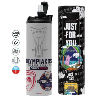 OLY B.C. Champion Final Four, Tumbler ποτήρι θερμό ΓΚΡΙ από ανοξείδωτο ατσάλι 600ml