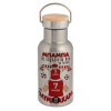 Stainless steel metallic thermos flask, silver with a bamboo lid, double-walled, 350ml.