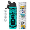 Metallic water bottle with safety lid, 850ml aluminum