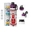 Metallic water bottle with safety lid, 850ml aluminum