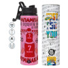 Metallic water bottle with safety lid, 850ml aluminum