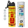 Metallic water bottle with safety lid, 850ml aluminum