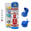 Children's hot water bottle, stainless steel, with safety straw, BLUE (500ml)